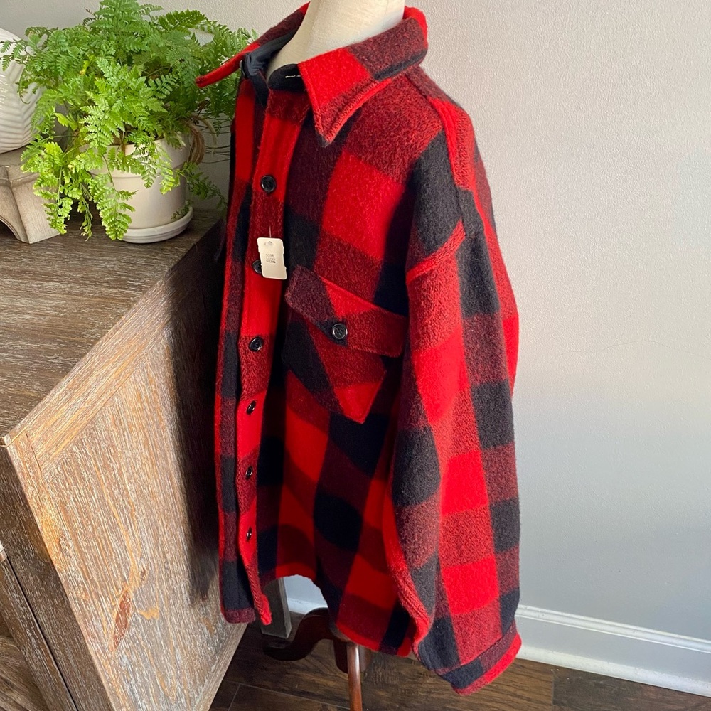 RARE Vtg L.L. Bean Wool Flannel Buffalo Plaid Jacket Mens XL Red Black - Picture 4 of 11